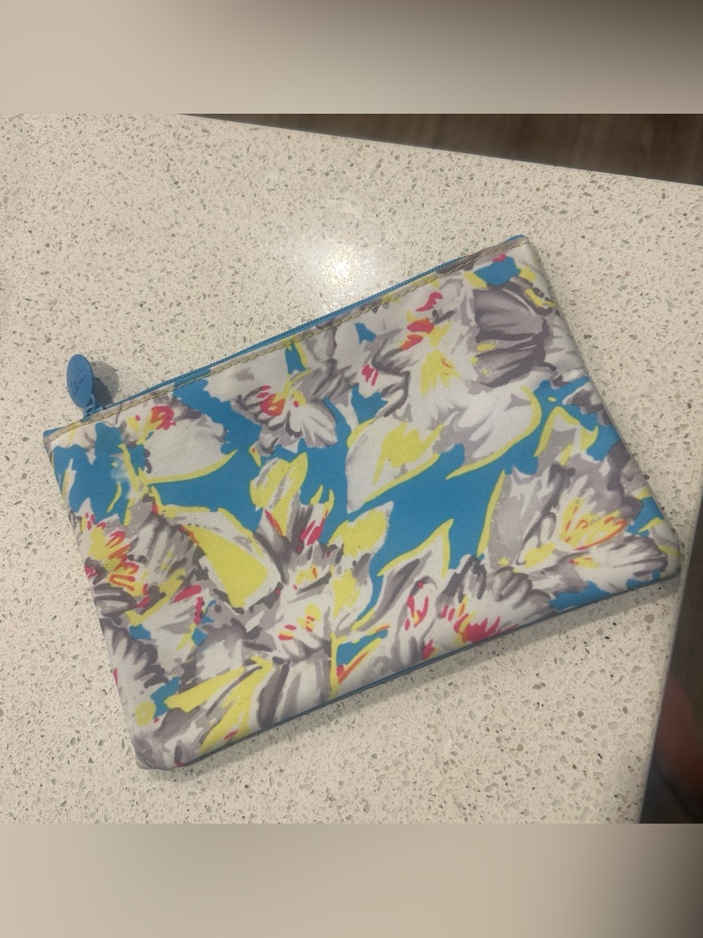 ipsy Floral Zip Pouch in Blue, Yellow & Gray